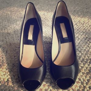 Classic Michael Kors Leather Black Wedge Heels